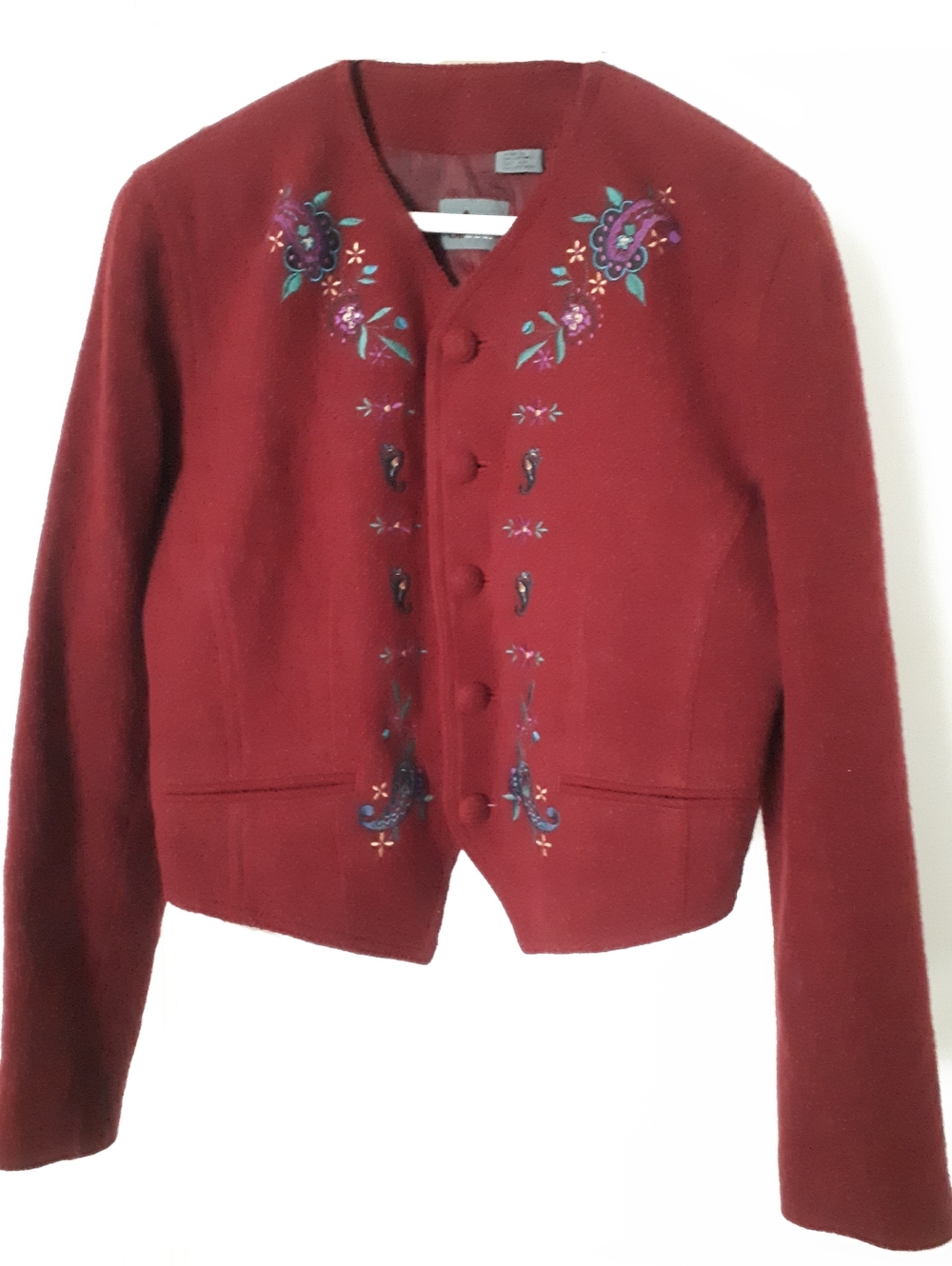 LizWear Floral Embroidered Burgundy Wool Blazer